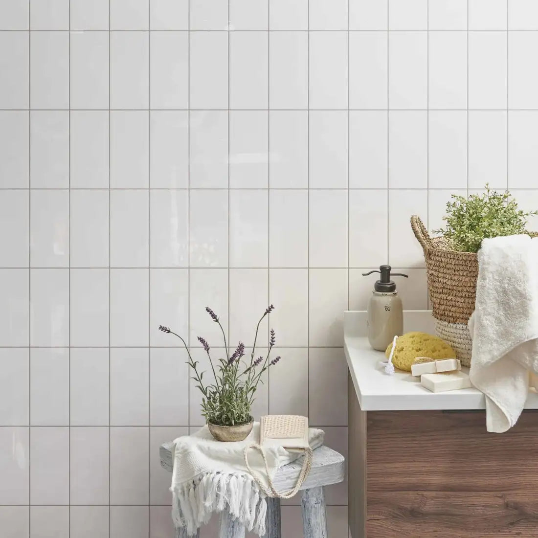 Tuile blanche murale métro dans une salle de bain
