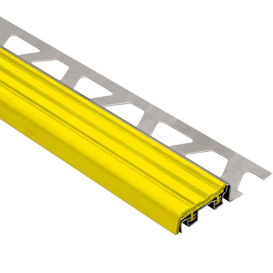 Schluter TREP-S Profilé de nez de marche avec insert jaune - acier inoxydable (V2) et plastique PVC 1-1/32" x 4' 11" x 3/8" (10 mm)