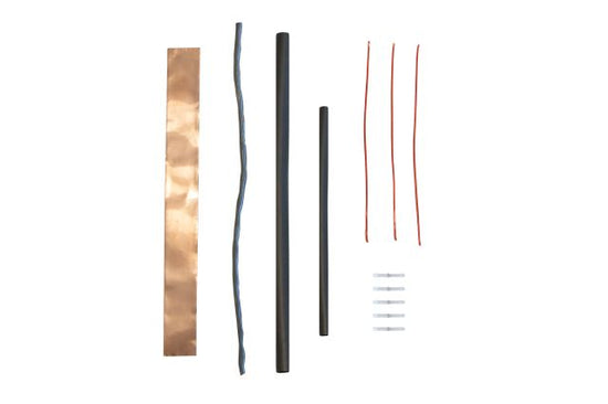 Schluter Ditra-Heat Splice Kit, kit de raccord pour membrane chauffante montrant connecteurs et câbles