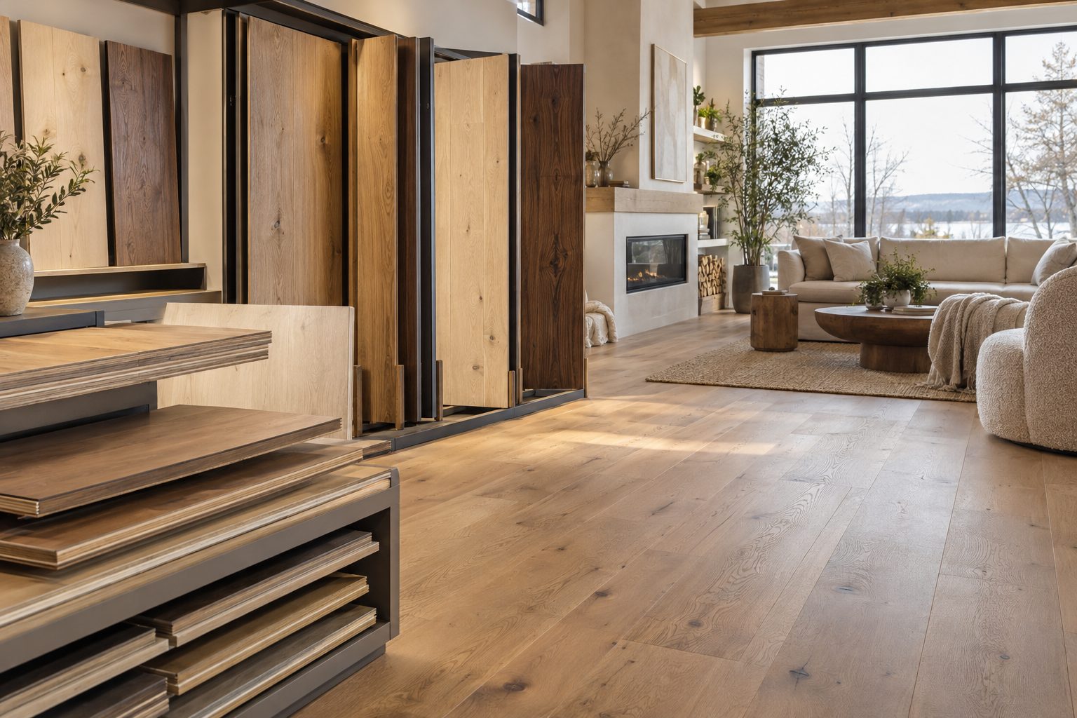 Collections de plancher de bois d'ingénierie présentées en salle de montre