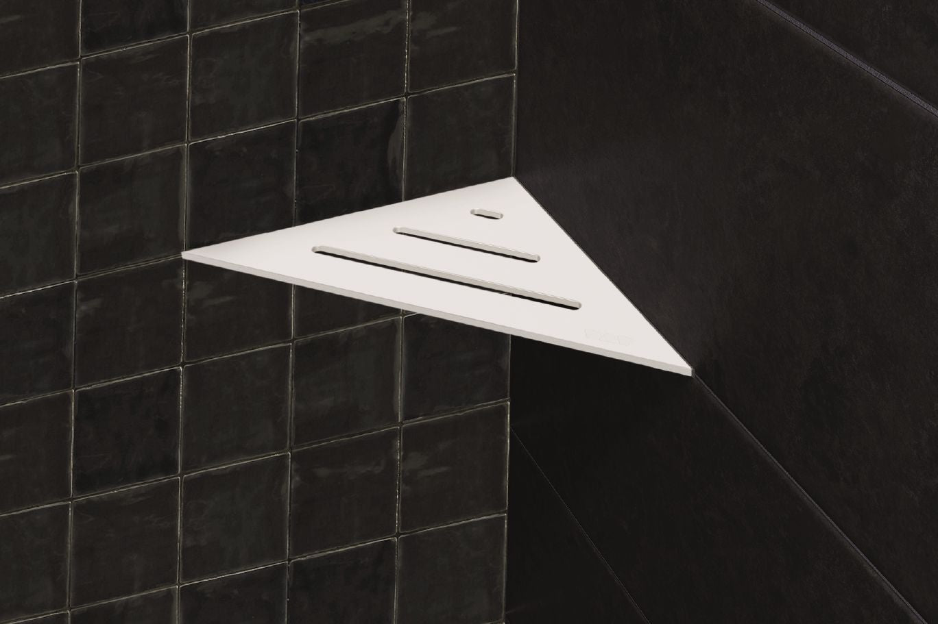 Schluter SHELF-E Étagère de coin triangulaire modèle Curve aluminium ivoire