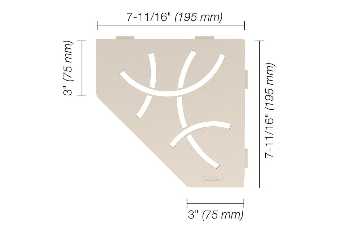 Schluter SHELF-E Étagère de coin pentagonale modèle Curve aluminium ivoire