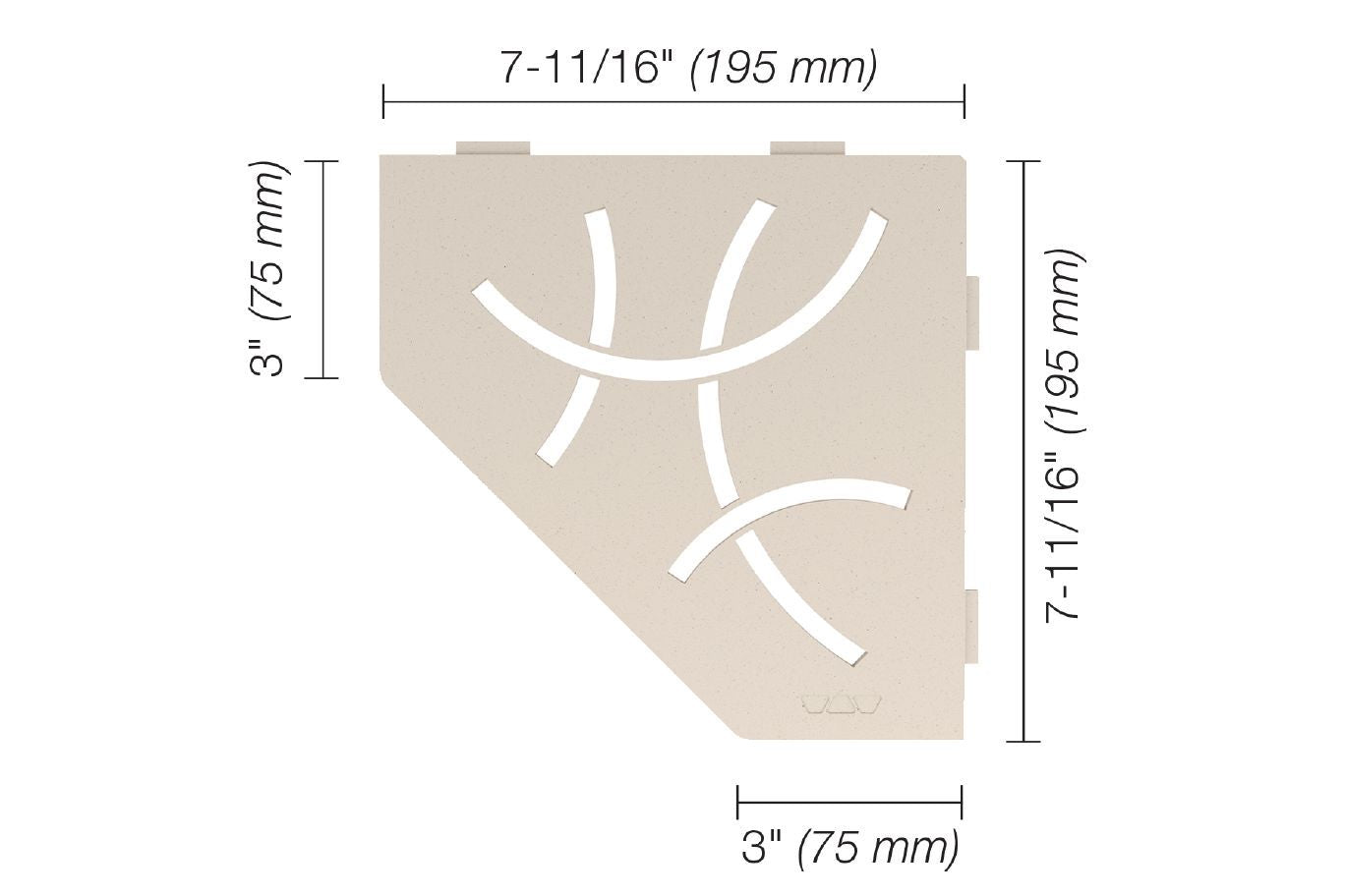 Schluter SHELF-E Étagère de coin pentagonale modèle Curve aluminium ivoire
