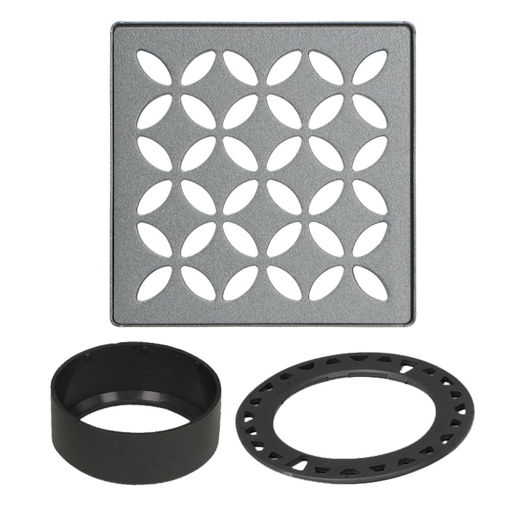 Schluter KERDI-DRAIN Ensemble de grille carrée Floral acier inoxydable (V2) étain 4"