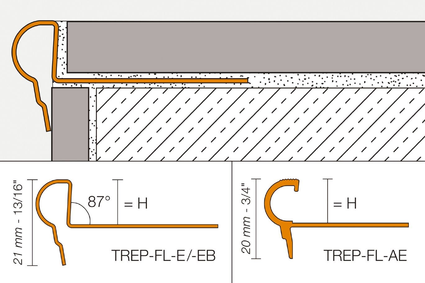 Schluter TREP-FL Profilé pour nez de marche - acier inoxydable (V2) brossé 7/16" (11 mm) x 8' 2-1/2"