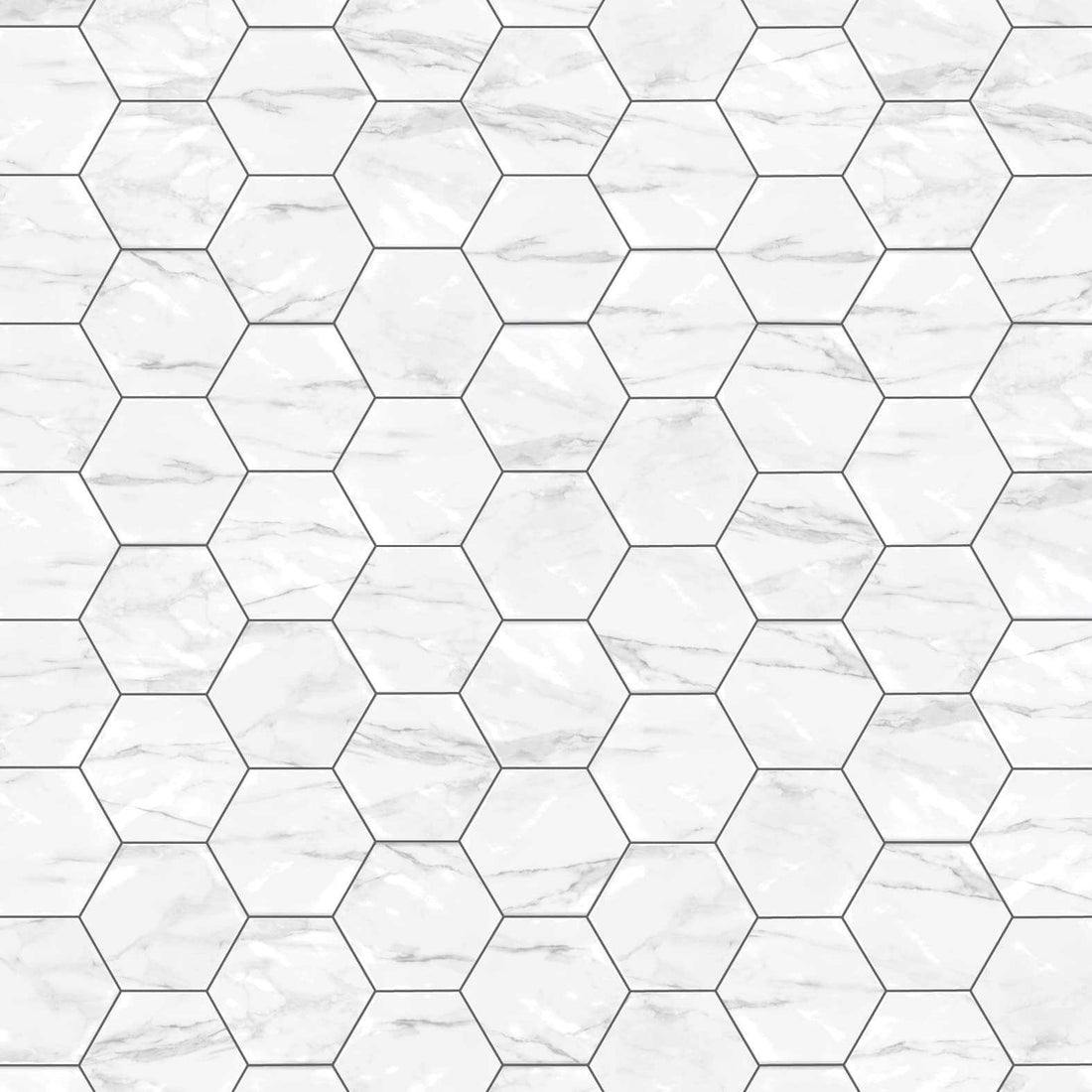 Carreaux de céramique Collection Neve 6 po x 7 po hexagonal Carrara lustré blanc marbré