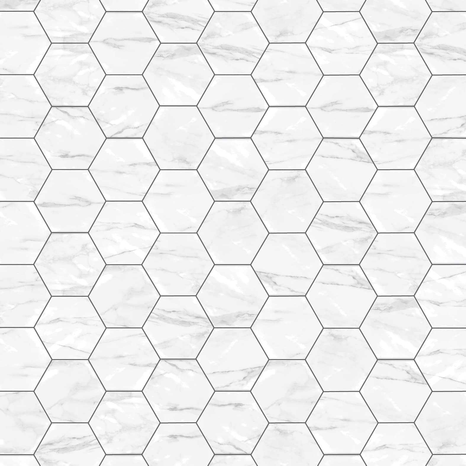 Carreaux de céramique Collection Neve 6 po x 7 po hexagonal Carrara lustré blanc marbré
