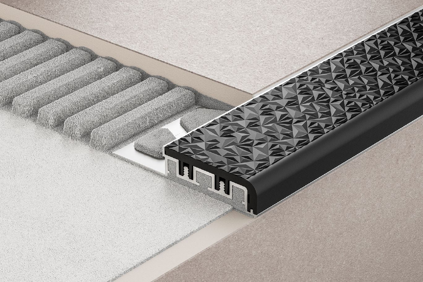 Schluter TREP-V 42 Profilé pour nez de marche aluminium anodisé avec insert anti-dérapant en PVC noir 1/2" (12.5 mm) x 1-21/32" (42 mm) x 4' 11"