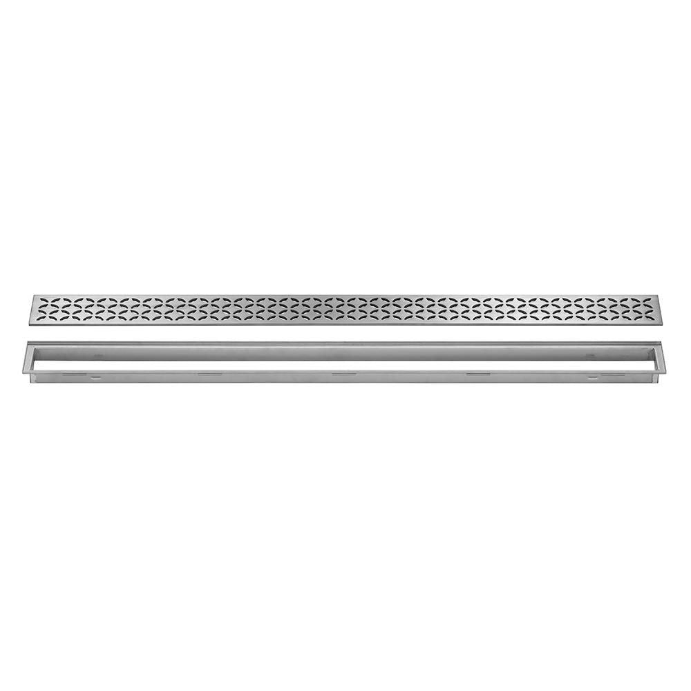 Schluter KERDI-LINE Drain linéaire encastré avec design de grille Floral - acier inoxydable (V4) brossé 29/32" x 27-9/16"
