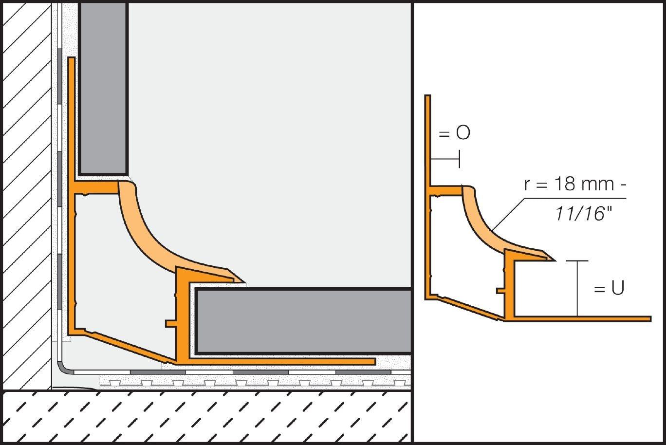 Schluter DILEX-HK Cap de fermeture droit avec un radius de 11/16" (18 mm) - plastique PVC gris
