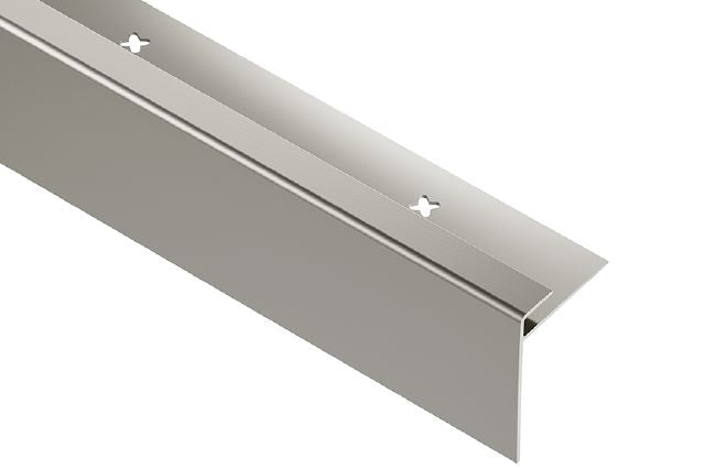 Schluter VINPRO-STEP-R Profilé de nez de marche pour revêtement de vinyle avec dévoilement allongé aluminium anodisé nickel brossé 19/64" (7.5 mm) x 8' 2-1/2"