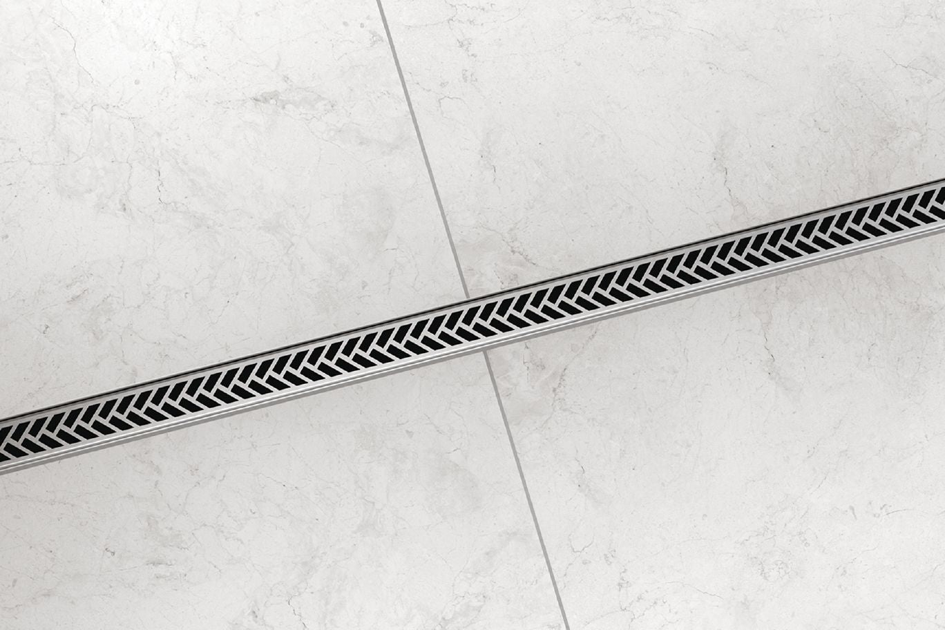 Schluter KERDI-LINE-VARIO Drain linéaire encastré avec design de grille Herringbone - acier inoxydable (V4) brossé 1-1/16" x 48"