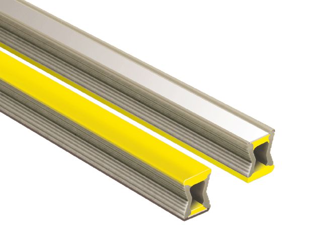 Schluter DILEX-EZ Profilé décoratif pour joint de mouvement - plastique PVC chrome/jaune 9/32" x 1/4" (6 mm) x 8' 2-1/2"