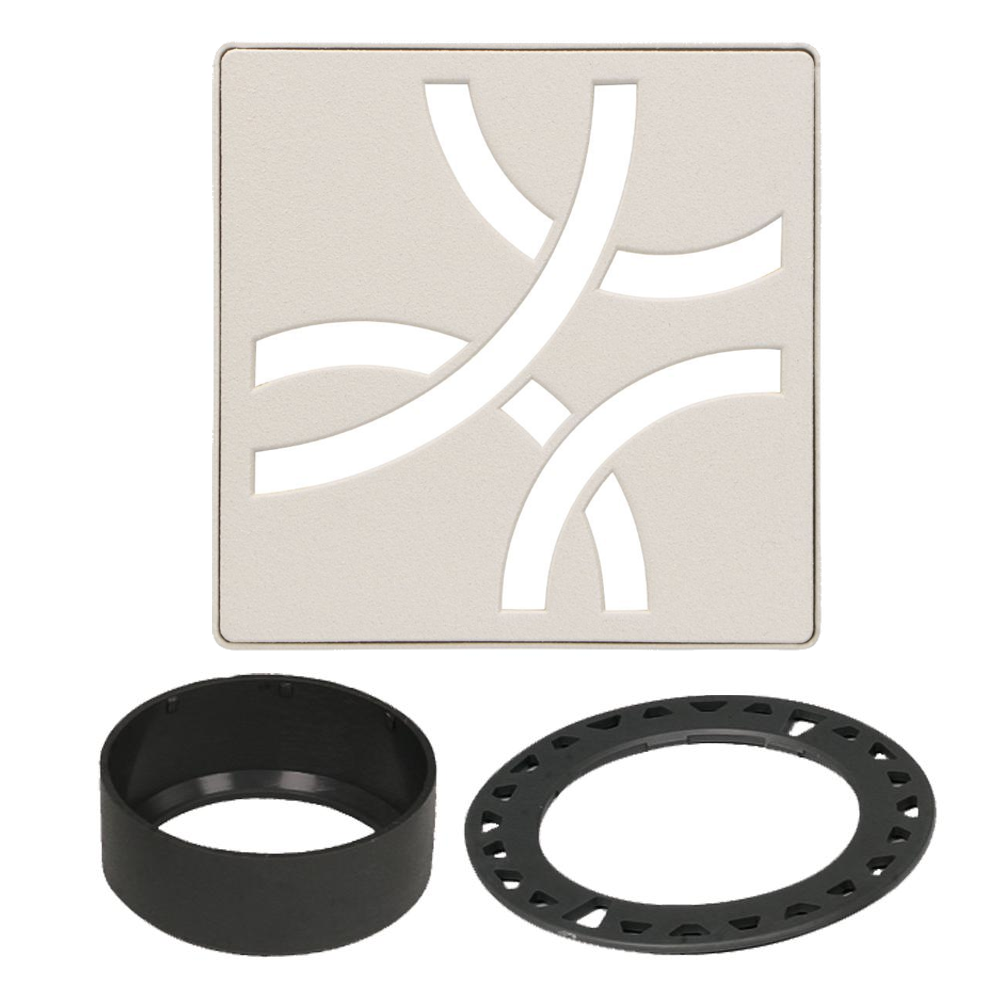 Schluter KERDI-DRAIN Ensemble de grille carrée Curve acier inoxydable (V2) ivoire 4"