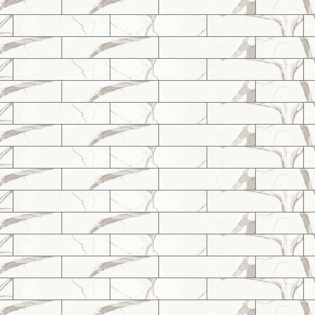 Carreaux de céramique Collection Glamour 4 po x 12 po Calacatta poli, fini brillant, veinures marbrées blanches et grises