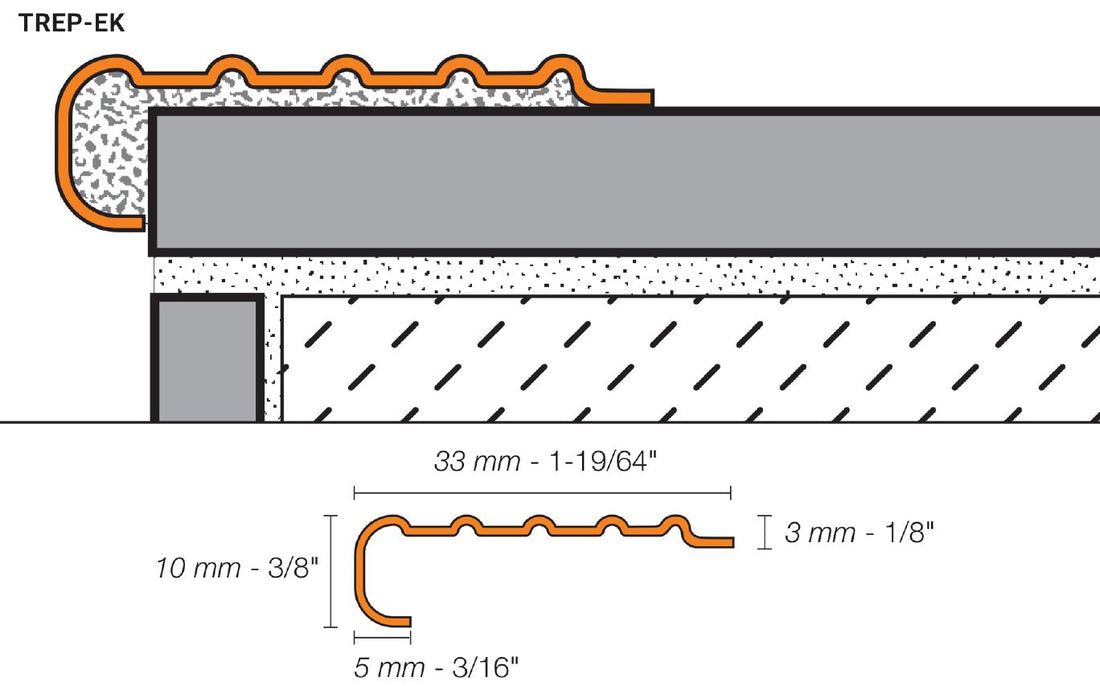 Schluter TREP-EK Profilé pour nez de marche sans ancrage - acier inoxydable (V2) 1/8" (3 mm) x 4' 11"