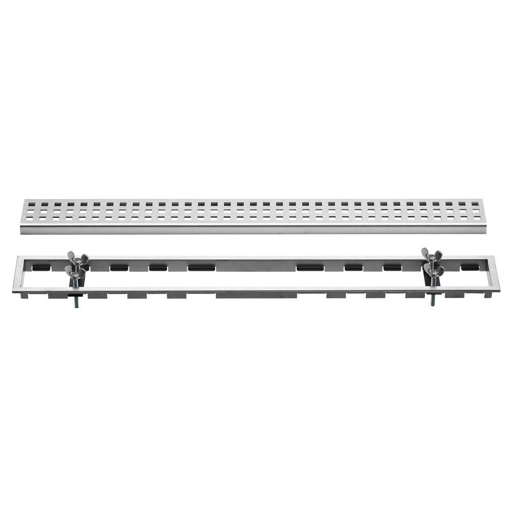 Schluter KERDI-LINE Drain linéaire encastré avec design de grille Square avec verrouillage - acier inoxydable (V4) brossé 3/4" x 51-3/16