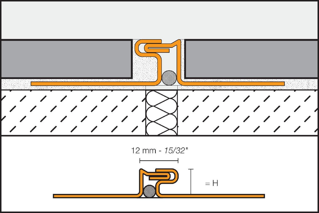 Schluter DILEX-EDP Profilé de joint de surface à zone de mouvement embouvetée - acier inoxydable (V2) 5/8" (16 mm) x 8' 2-1/2"