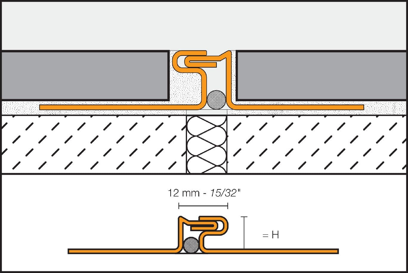 Schluter DILEX-EDP Profilé de joint de surface à zone de mouvement embouvetée - acier inoxydable (V2) 5/8" (16 mm) x 8' 2-1/2"