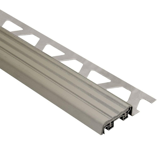 Schluter TREP-S Profilé de nez de marche avec insert gris - acier inoxydable (V2) et plastique PVC 1-1/32" x 4' 11" x 1/2" (12.5 mm)
