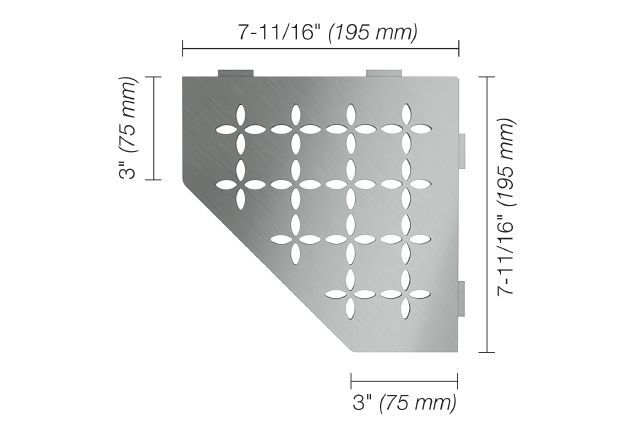 Schluter SHELF-E Étagère de coin pentagonale modèle Floral - acier inoxydable (V2) brossé