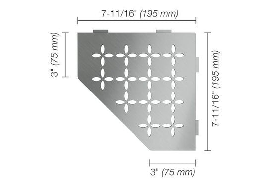 Schluter SHELF-E Étagère de coin pentagonale modèle Floral - acier inoxydable (V2) brossé