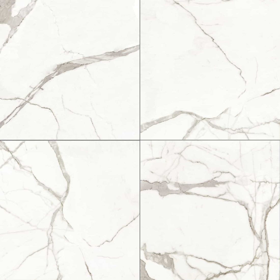 Carreaux de céramique Collection Glamour 24 po x 24 po Calacatta mat — effet marbre blanc à veines grises