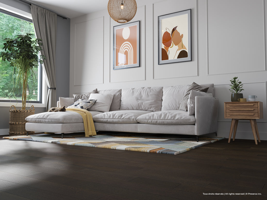 Preverco Bois d'ingénierie Flex19 Chêne blanc SQ Nuance Tribeca fini mat, lame 5-1/8 x 3/4 po