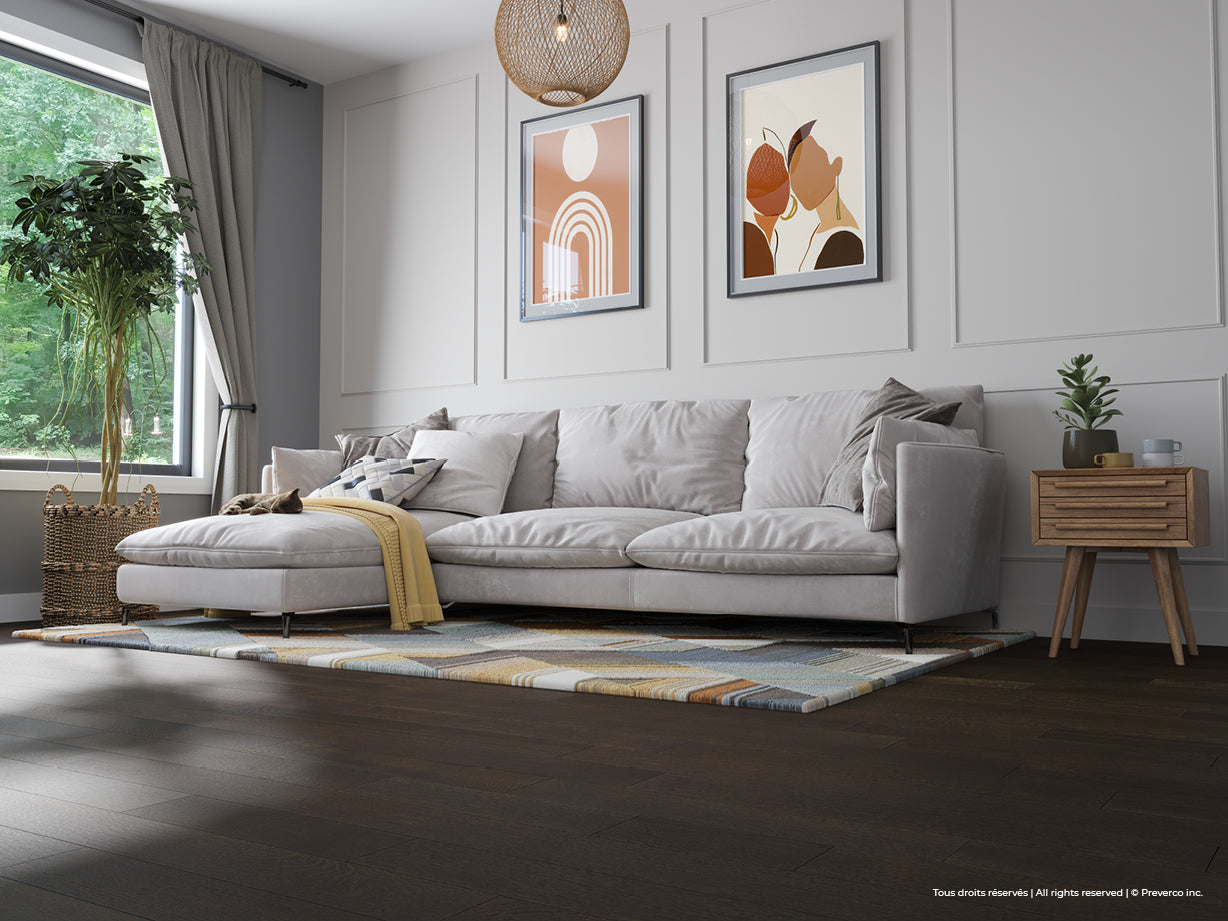 Preverco Bois d'ingénierie Flex19 Chêne blanc SQ Nuance Tribeca fini mat, lame 5-1/8 x 3/4 po