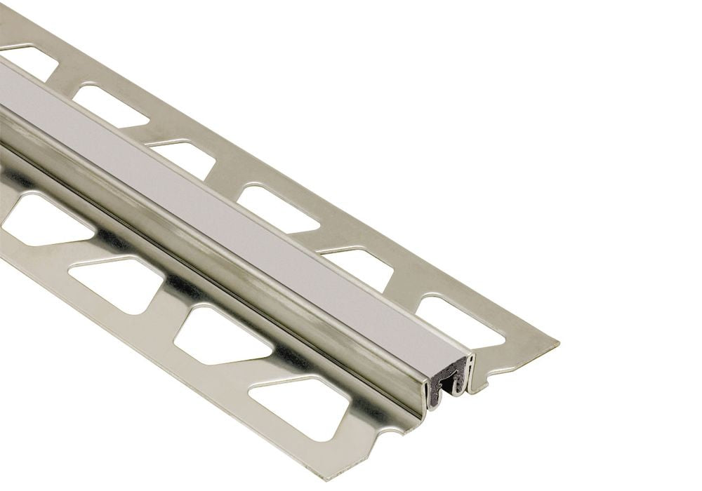 Schluter DILEX-KSN Profilé pour joint de surface acier inoxydable (V2A) avec zone de mouvement en caoutchouc de 7/16" gris classique - 23/32" (18.5 mm) x 2-11/16" x 8' 2-1/2"