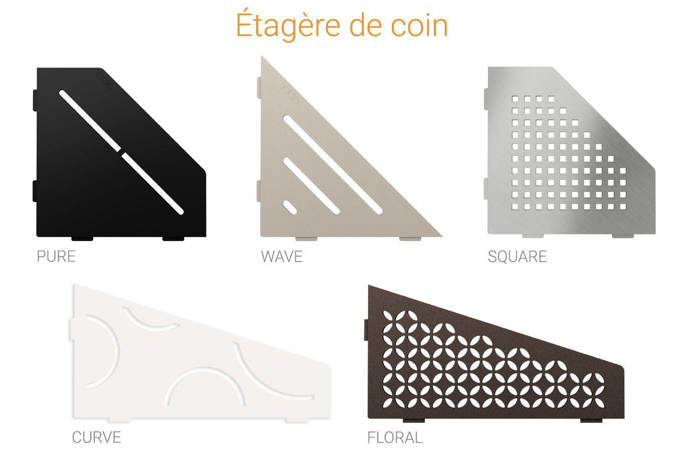 Schluter SHELF-E Étagère de coin quadrilaterale modèle Pure - aluminium gris pierre
