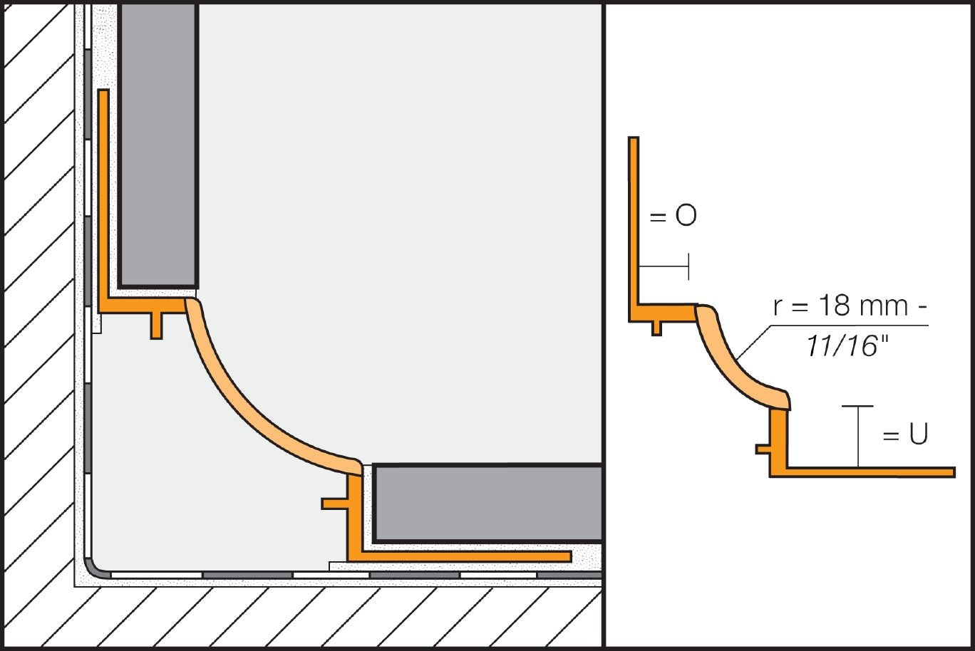 Schluter DILEX-HKW Profilé à gorge avec un radius de 11/16" - plastique PVC gris classique 11/32" (9 mm) x 11/32" x 8' 2-1/2"