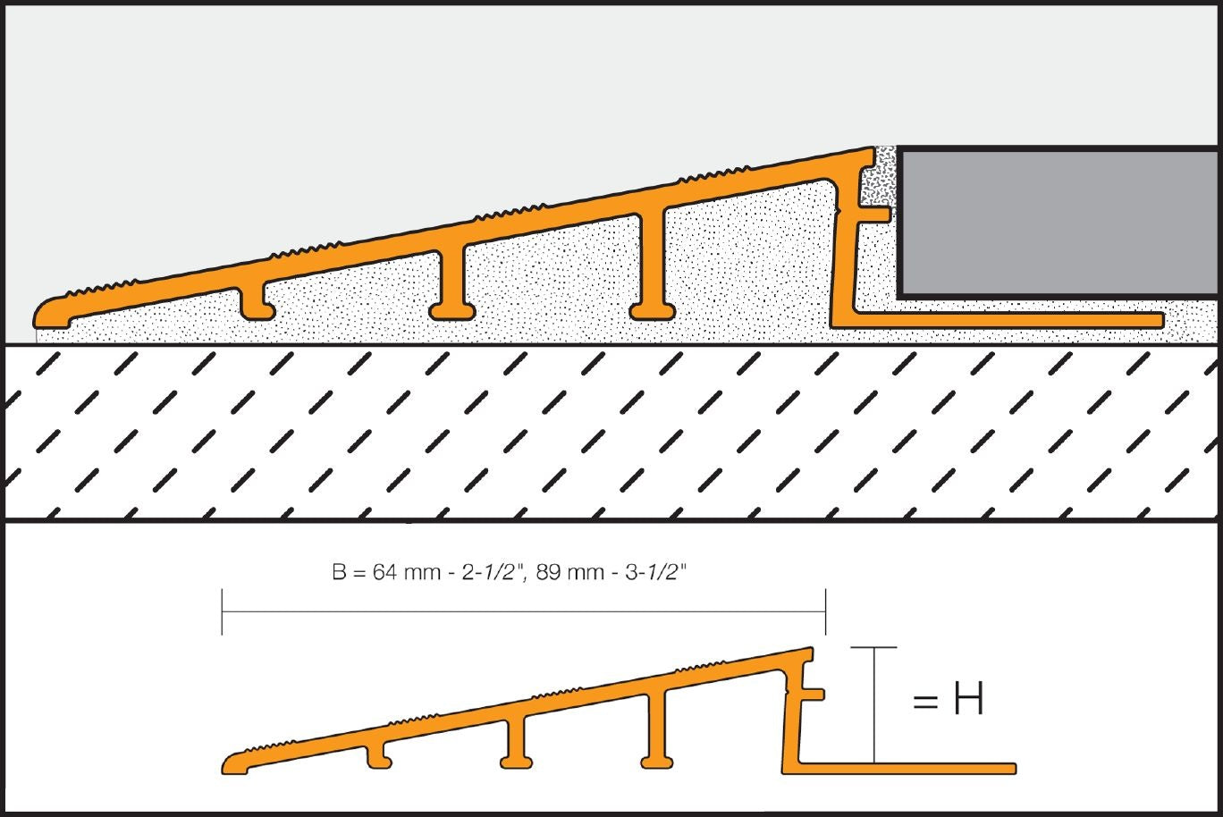 Schluter RENO-RAMP profilé réducteur large aluminium anodisé mat 3-1/2 po x 8 pi 2-1/2 po x 1/2 po (12,5 mm)