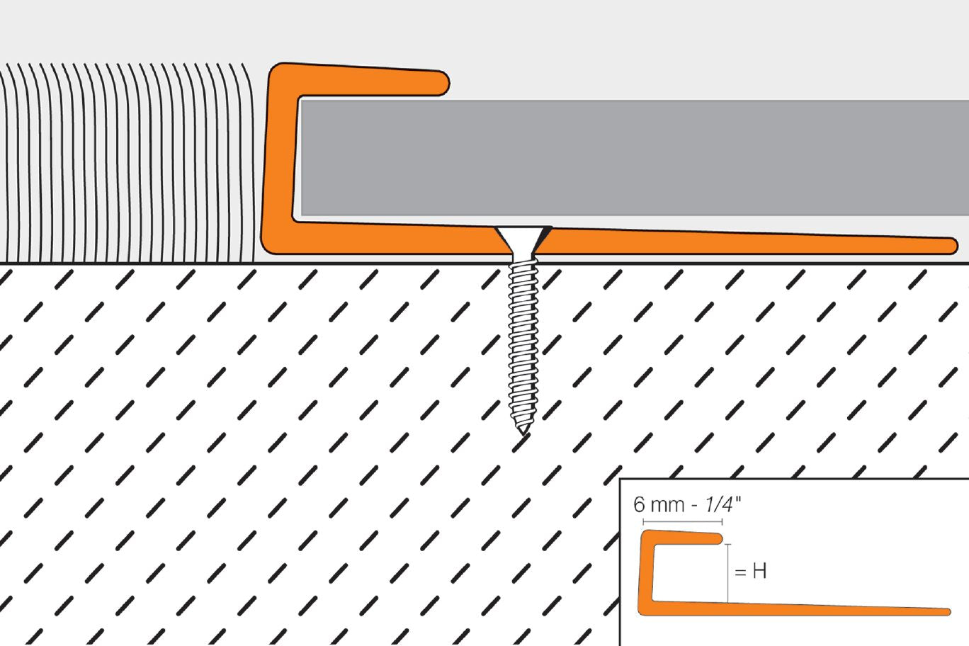 Schluter VINPRO-S Profilé de bordure pour revêtement de vinyle chrome brossé 19/64" (7.5 mm) x 8' 2-1/2"