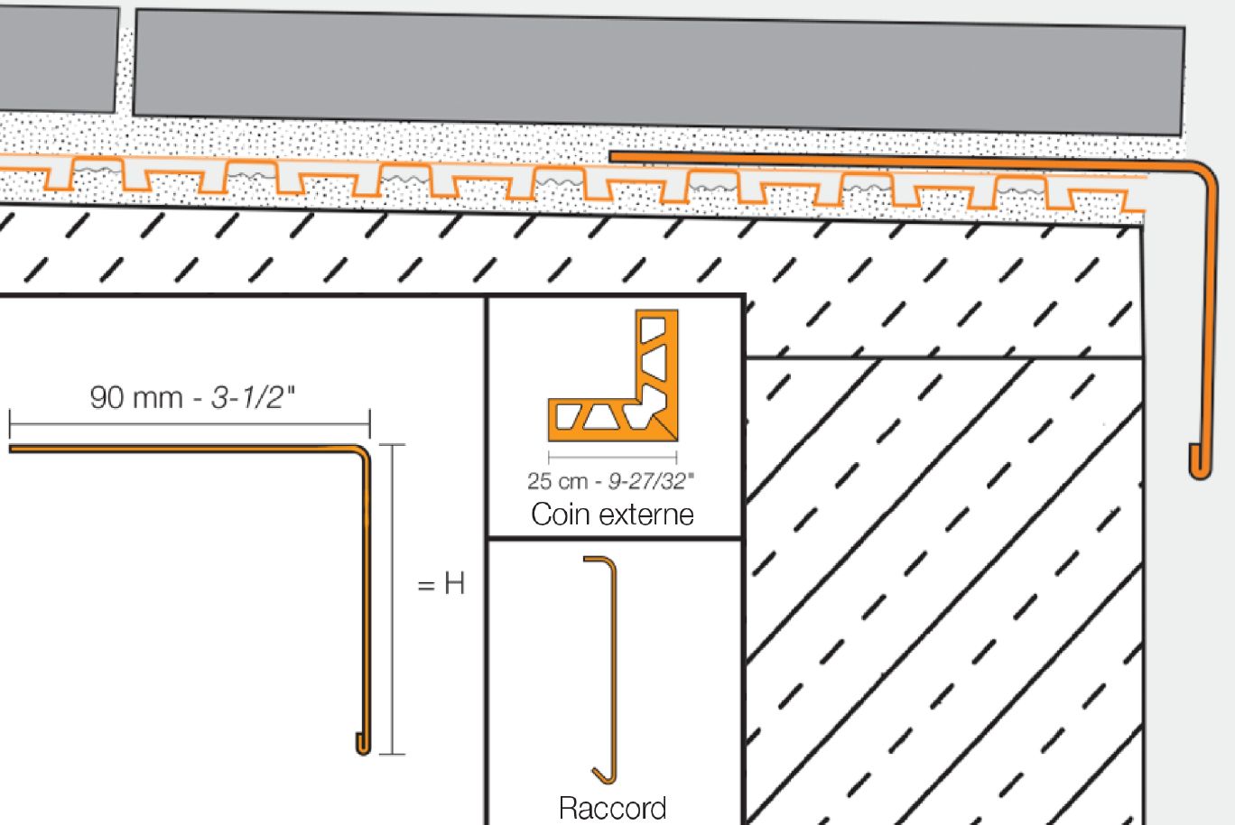 Schluter BARA-RW Raccord pour profilé de bordure de balcon aluminium blanc éclatant 3-3/4" (95 mm)