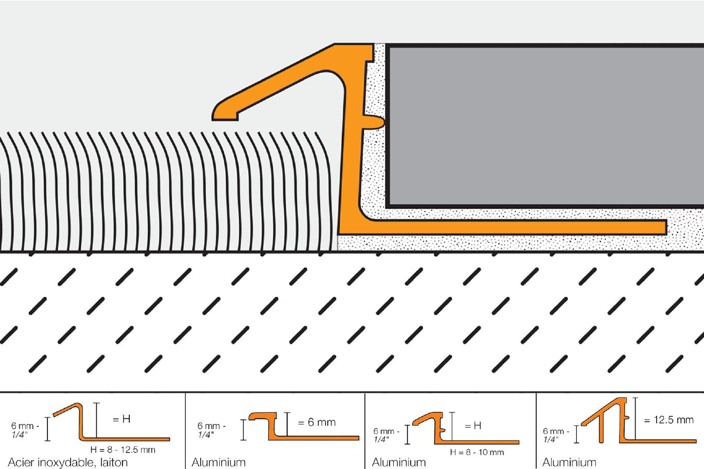 Schluter RENO-TK Profilé réducteur - acier inoxydable (V2) brossé 7/16" (11 mm) x 8' 2-1/2"