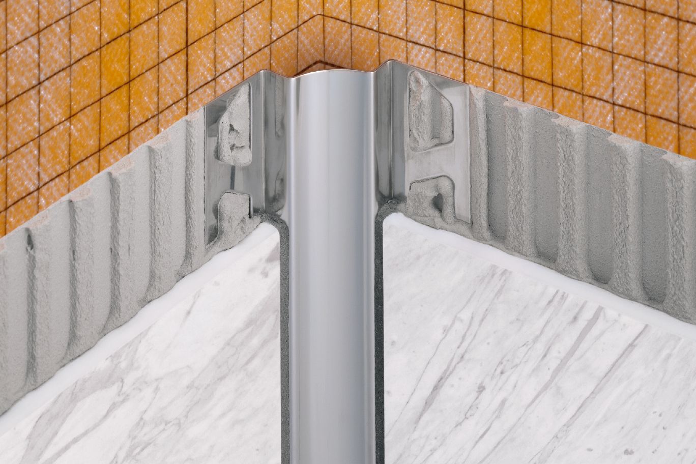 Schluter DILEX-EHK Profilé à gorge avec un radius de 23/32" - acier inoxydable (V2) 9/32" (7 mm) x 9/32" x 8' 2-1/2"