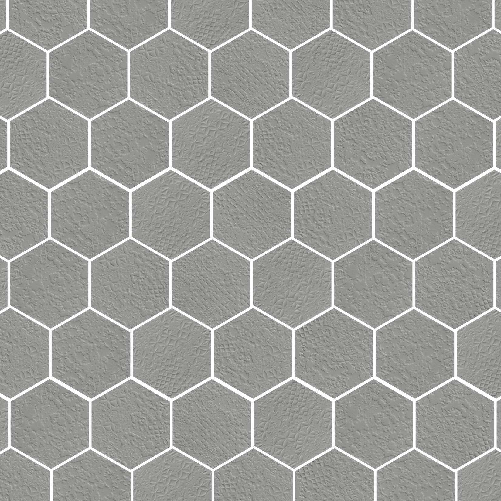 Carreaux de céramique Collection Stratford Hex 7 po x 8 po, motif hexagonal crochet 3D gris texturé