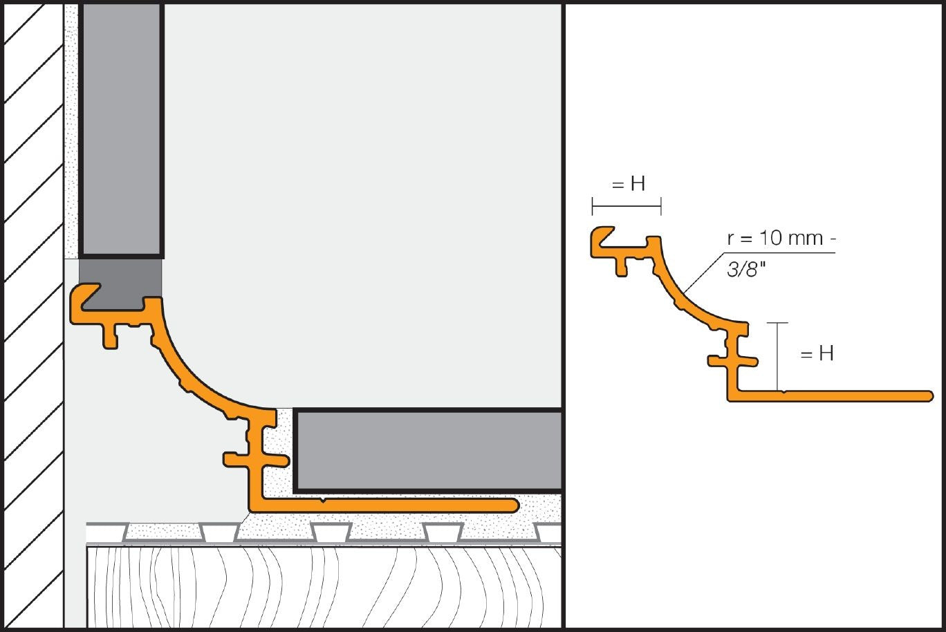 Schluter DILEX-AHK Profilé à gorge avec un radius de 3/8" (10 mm) - aluminium brun rustique 3/8" x 8' 2-1/2"