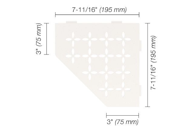Schluter SHELF-E Étagère de coin pentagonale modèle Floral - aluminium blanc mat