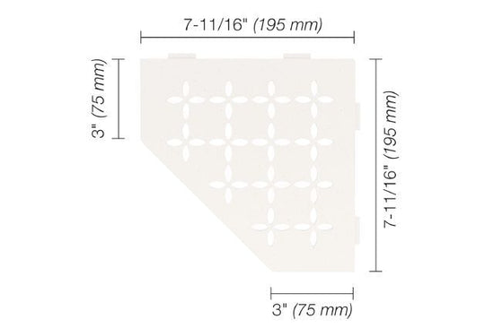 Schluter SHELF-E Étagère de coin pentagonale modèle Floral - aluminium blanc mat