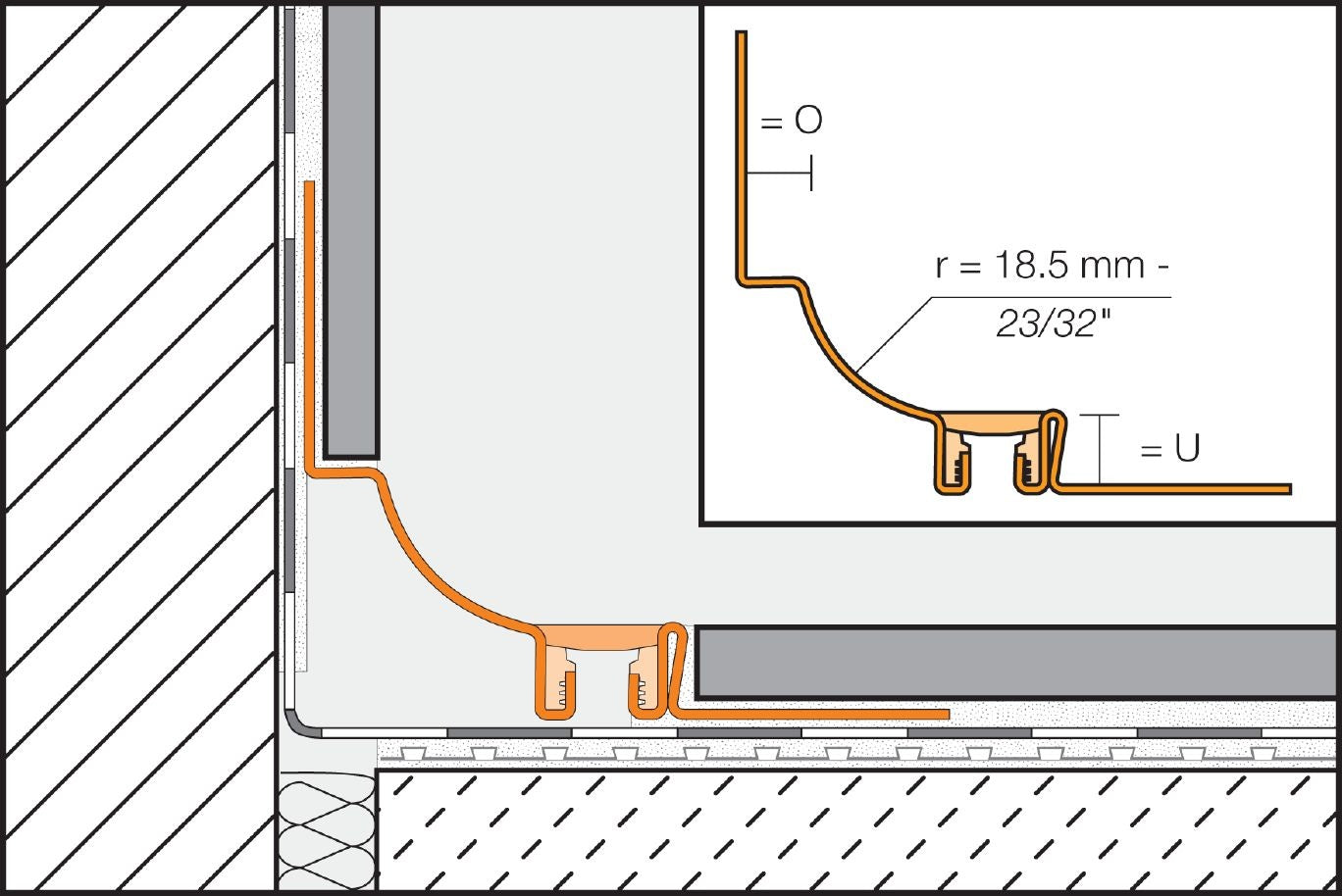 Schluter DILEX-HKS Profilé à gorge avec un radius de 23/32" - acier inoxydable (V2) beige clair 3/8" x 9/32" x 8' 2-1/2"