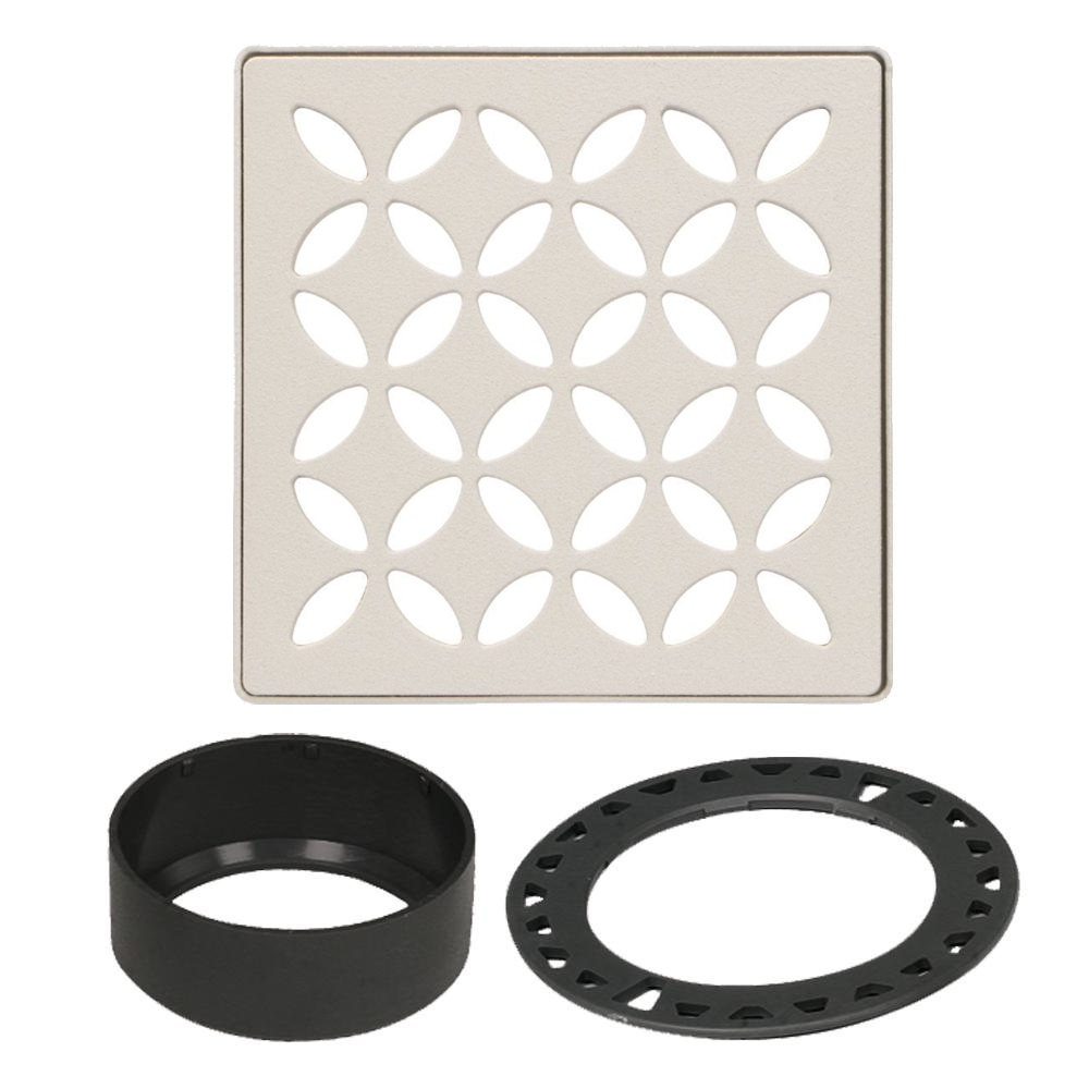 Schluter KERDI-DRAIN Ensemble de grille carrée Floral acier inoxydable (V2) ivoire 4"