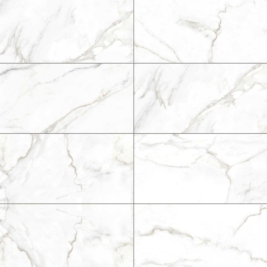 Carreaux de céramique Collection Portofino 12 po x 24 po Calacatta mat, blanc marbré à veines grises