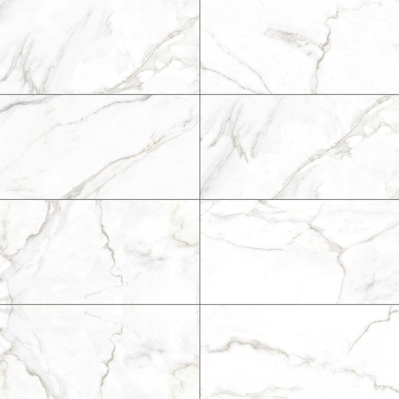 Carreaux de céramique Collection Portofino 12 po x 24 po Calacatta mat, blanc marbré à veines grises