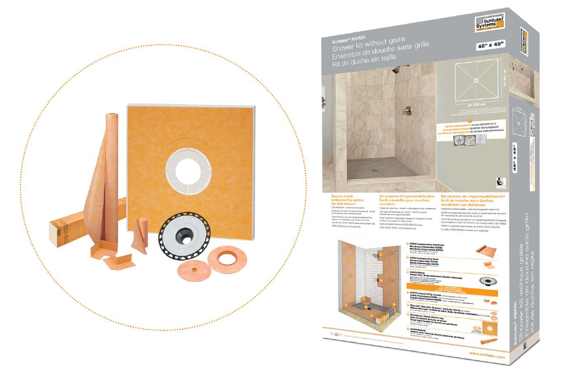 Schluter KERDI-SHOWER-KIT Ensemble de douche avec position de sortie centrée -FL sans gille avec 2" ABS bride 72" x 72"