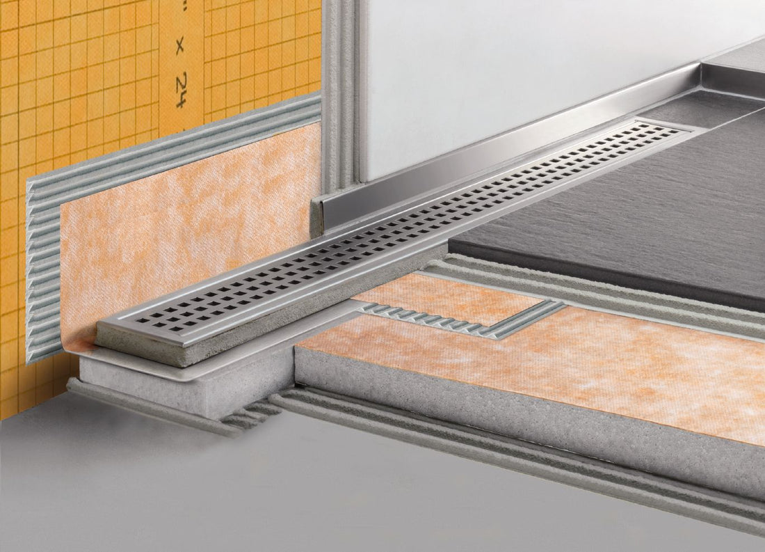 Schluter KERDI-LINE Drain linéaire encastré avec design de grille sans cadre à carreler - acier inoxydable (V4) brossé 1-1/8" x 27-9/16