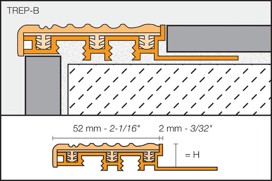 Schluter TREP-B Profilé pour nez de marche - aluminium avec un insert jaune 2-1/8" x 3/8" (10 mm) x 4' 11"