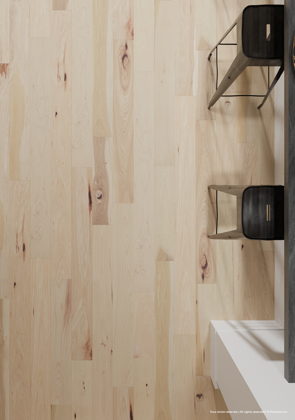 Preverco Bois d'ingénierie Max19 Hickory V+ Raw Mat, plancher 7-1/8 po x 3/4 po, finition mate, grain hickory visible