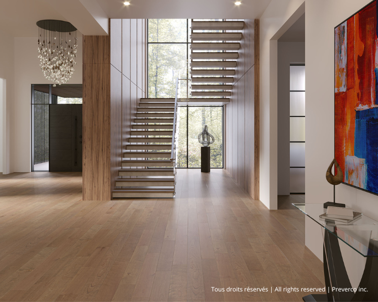 Preverco Bois franc SolidClassic Merisier V+ Kyra Mat — lame merisier couleur chaude, fini mat, V+, 4-1/4 po × 3/4 po